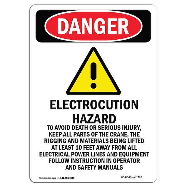 Safety Sign, OSHA Danger, 24" Height, Electrocution Hazard, Portrait, D-1824-V-1765